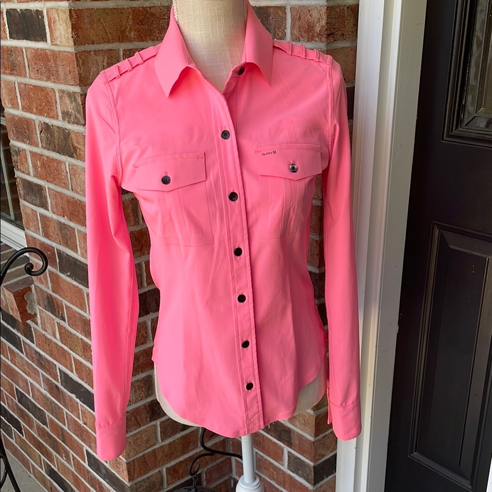 Hurley Phantom‎ Button Up Stretch Bright Pink Blouse